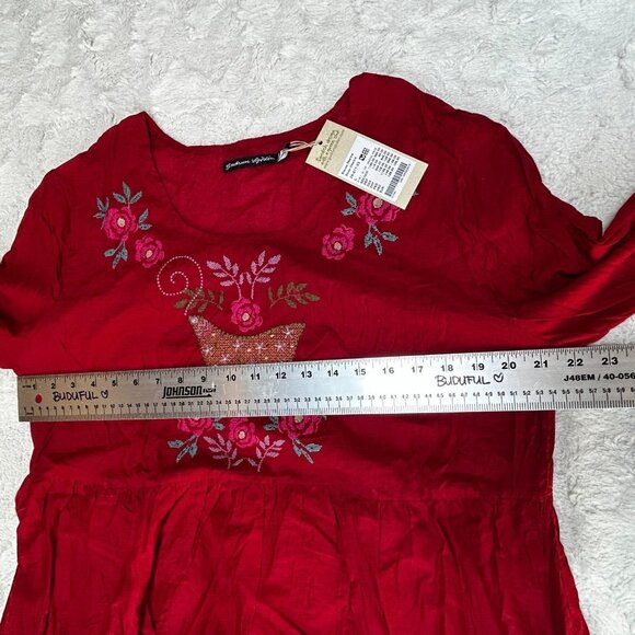 Gudrun Sjöden Women's Okarina Blouse Organic Cotton Embroidered Top Large Red - Picture 7 of 9